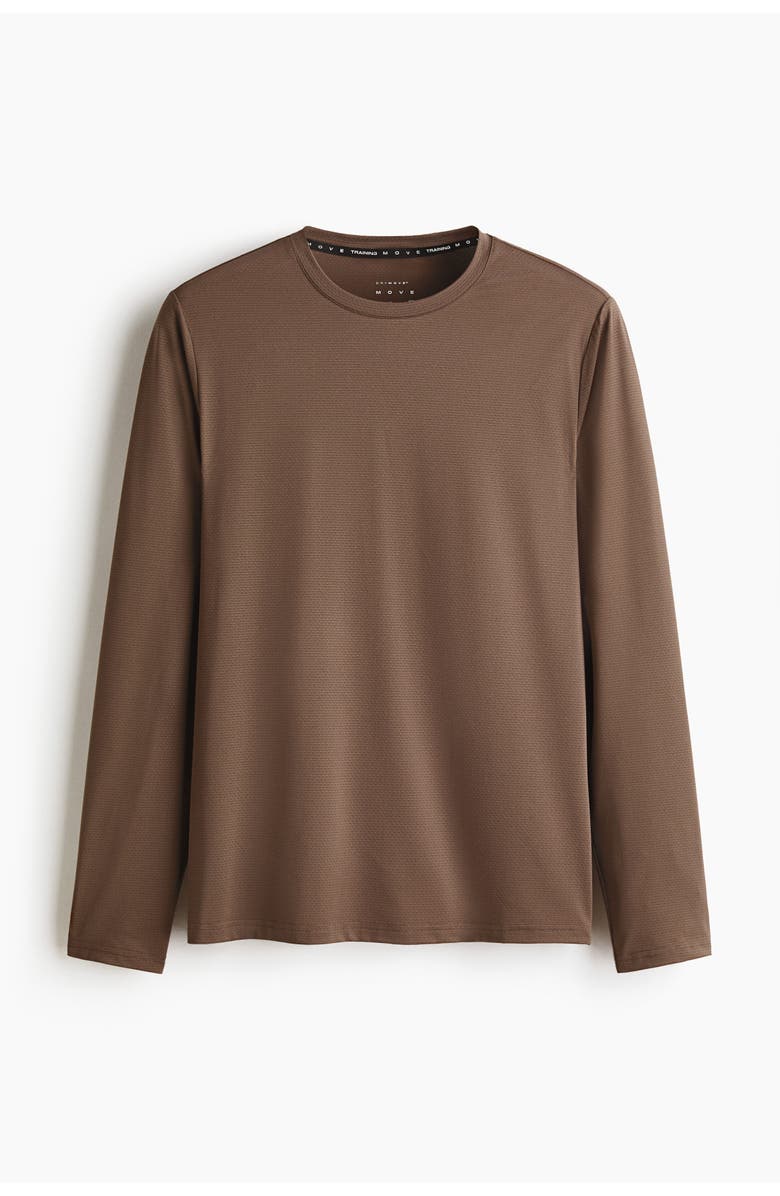 H&M Long-sleeved Sports Top With Drymove, Main, color, Medium Brown