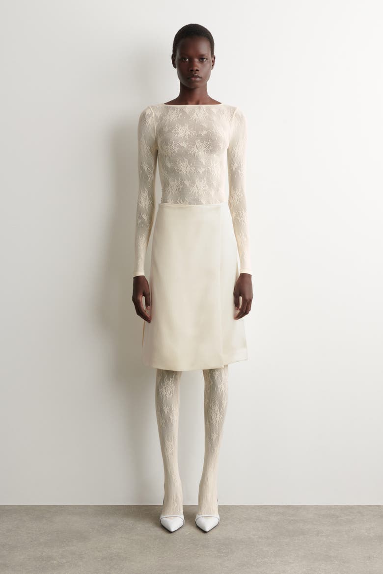 Floral-jacquard Lace Tights, Alternate, color, CREAM