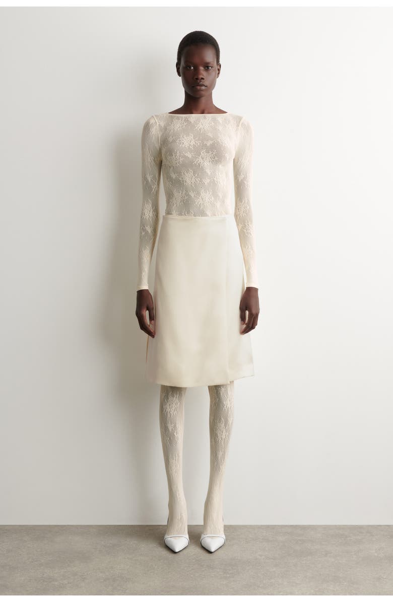 COS Floral-jacquard Lace Tights, Alternate, color, Cream