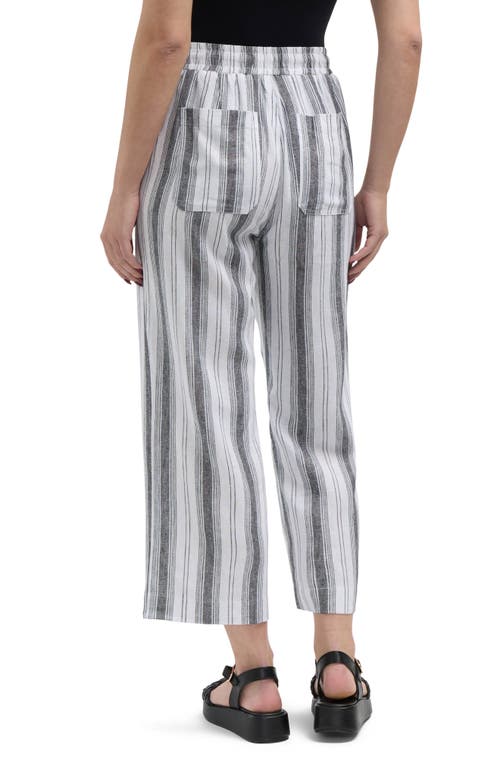 Shop Ellen Tracy Wide Leg Linen Blend Drawstring Crop Pants In Black/white Multi Stripe