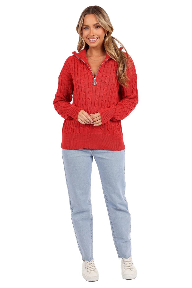 Frida Cable Knit Half Zip Sweater, Alternate, color, RED