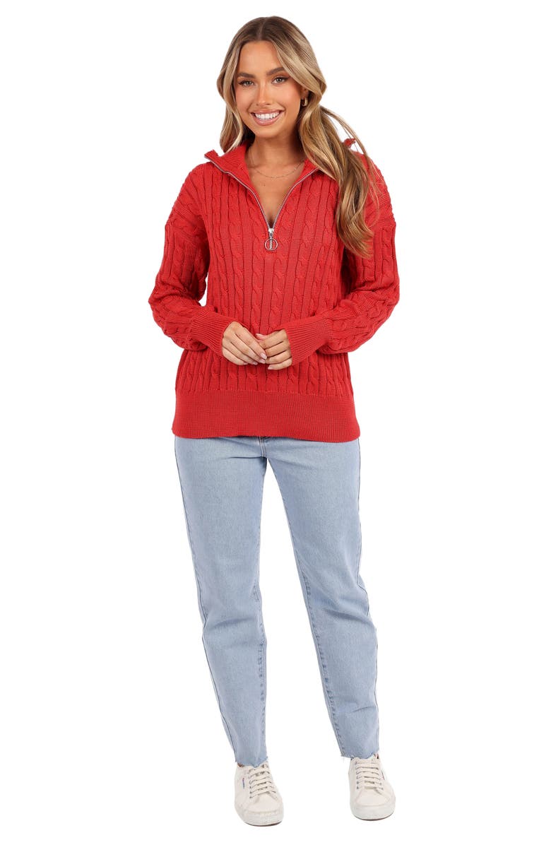 Petal & Pup Frida Cable Knit Half Zip Sweater, Alternate, color, Red