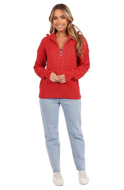 Petal And Pup Petal & Pup Frida Cable Knit Half Zip Sweater In Red