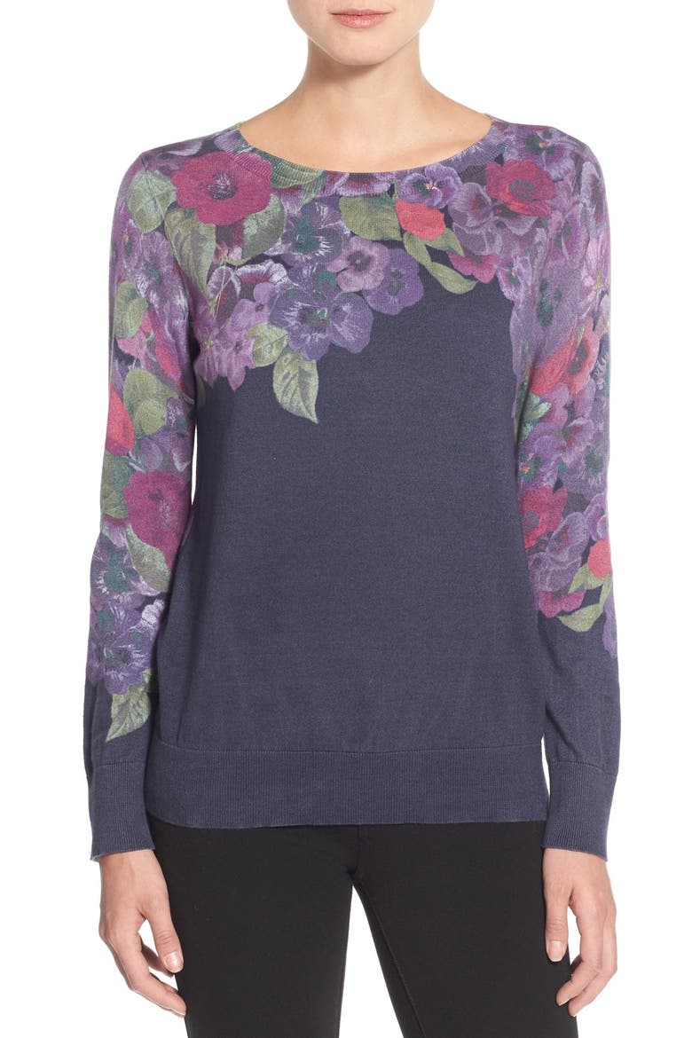 NOVELTY PRINT CREW SWEATER, Main, color, NAVY FLORAL