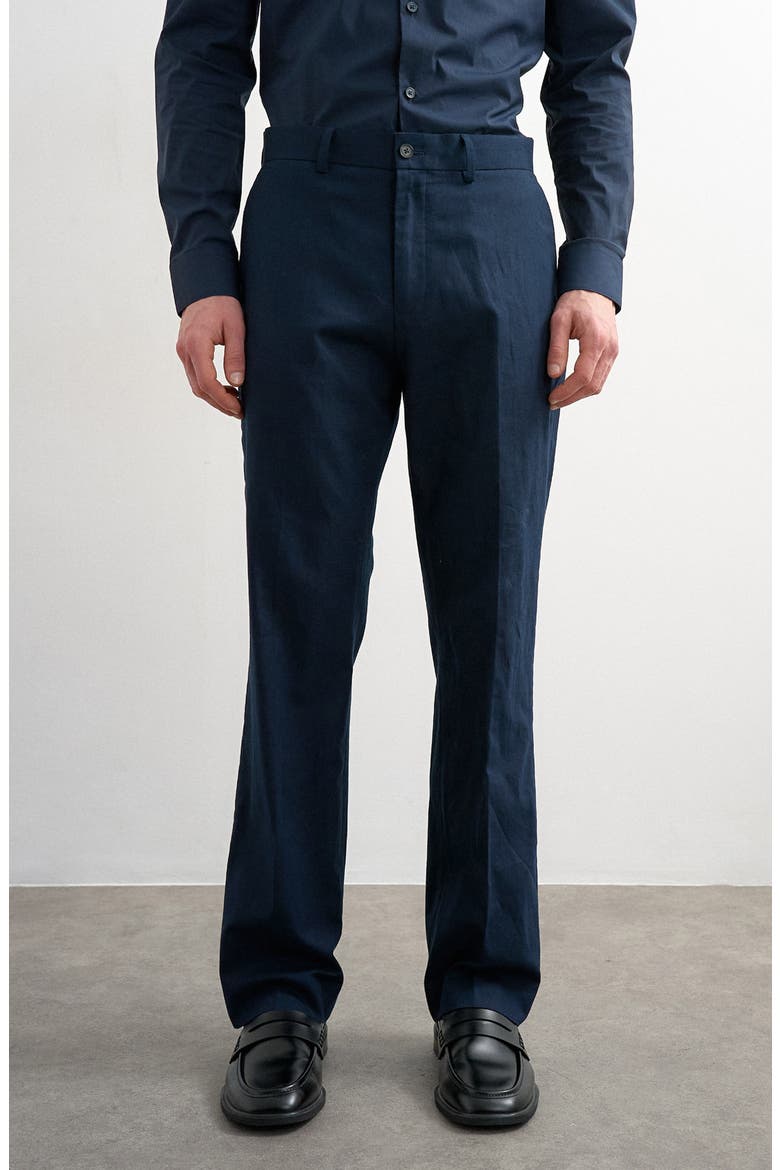 Linen Blend Straight Leg Pants, Main, color, NAVY