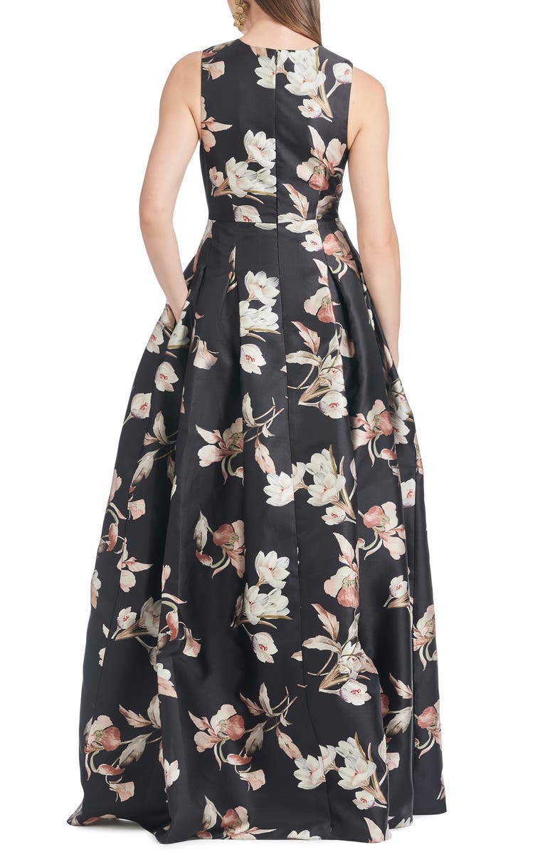 Sachin & Babi Brooke Floral Mikado Ballgown, Alternate, color, Black Venetia Petals