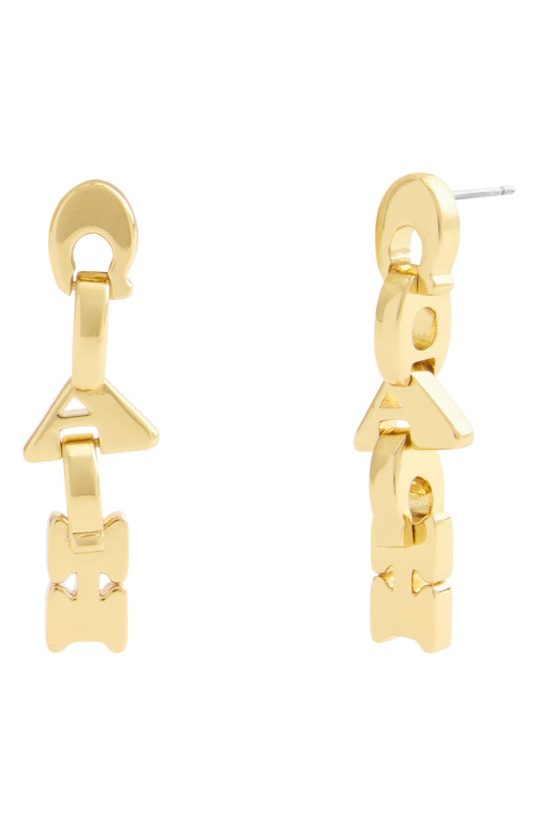 COACH Logo Link Linear Drop Earrings, Main, color, Shiny Gold