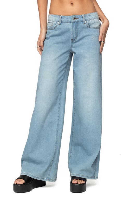 Edikted Ripley Ripped Low Rise Wide Leg Jeans In Blue