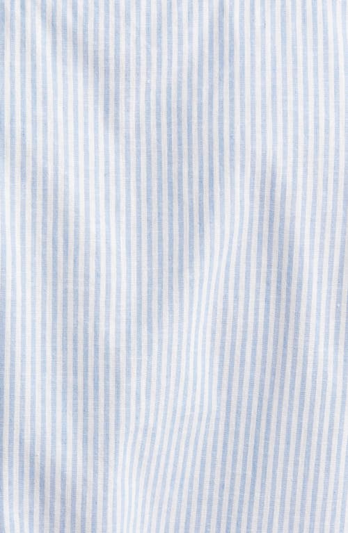 Nordstrom Trim Fit Stripe Stretch Cotton & Linen Button-down Shirt In White- Blue Bengal Stripe