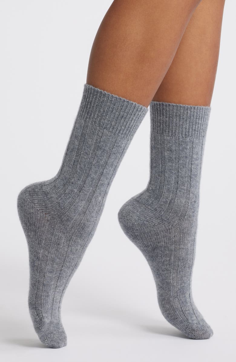 Nordstrom Rib Cashmere Blend Crew Socks, Main, color, Grey Night