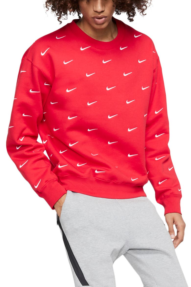 NRG Embroidered Swoosh Crewneck Sweatshirt, Main, color, UNIVERSITY RED