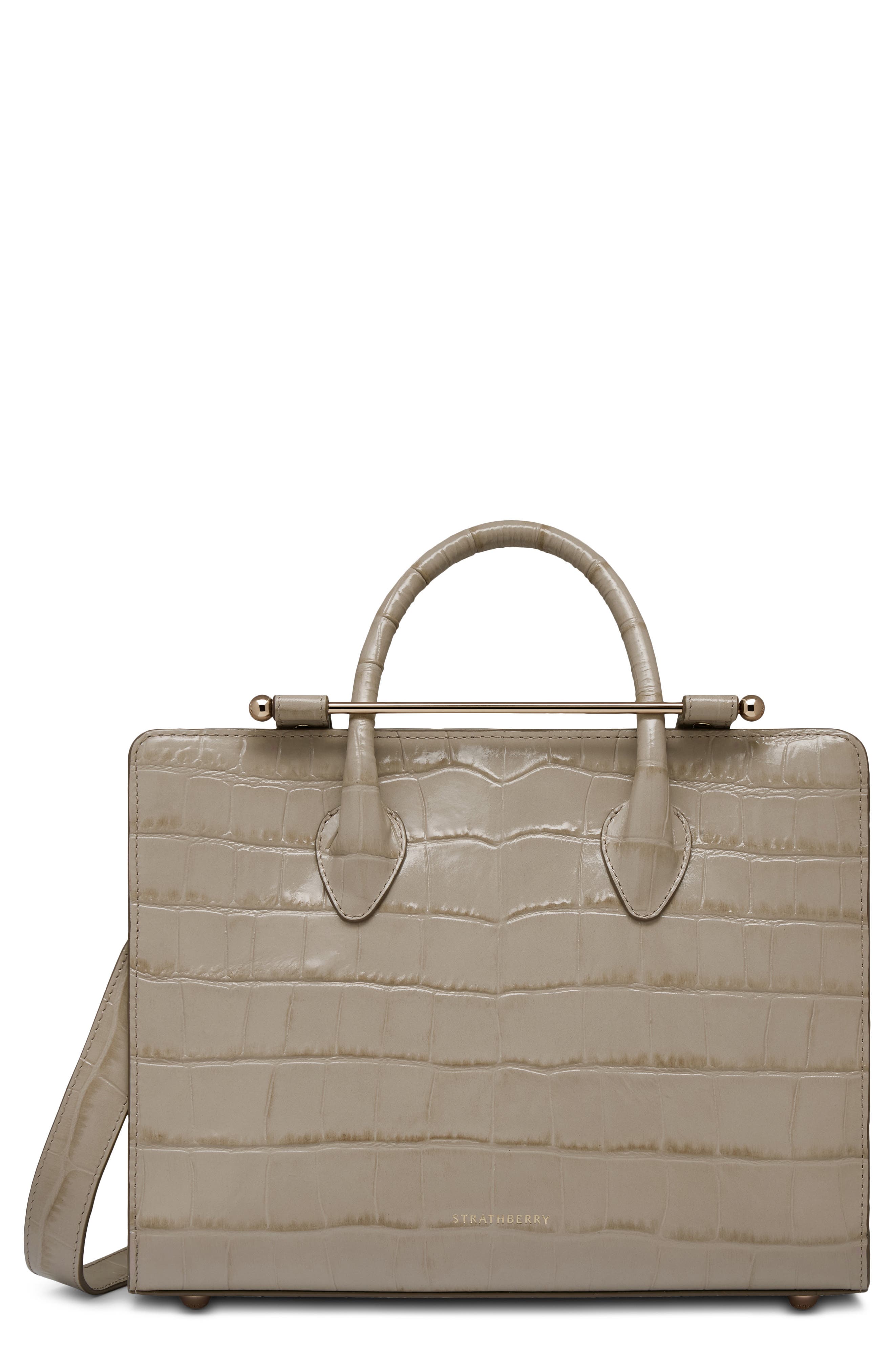 Midi Croc Embossed Tote, Main, color, LIGHT TAUPE