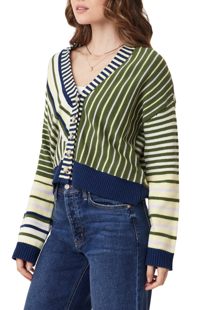 Scotch & Soda Stripe V-Neck Cardigan, Alternate, color, Garden Green Mix