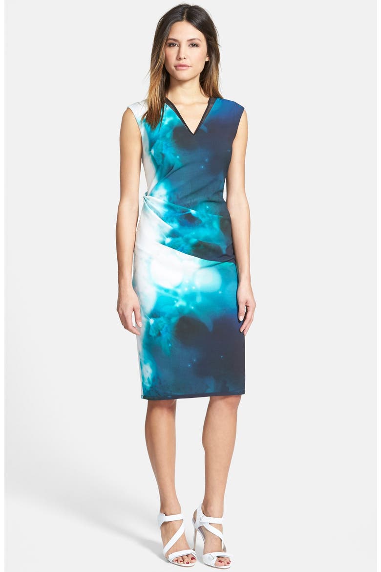 'Ginger' Draped V-Neck Sheath Dress, Main, color, SOFT JADE