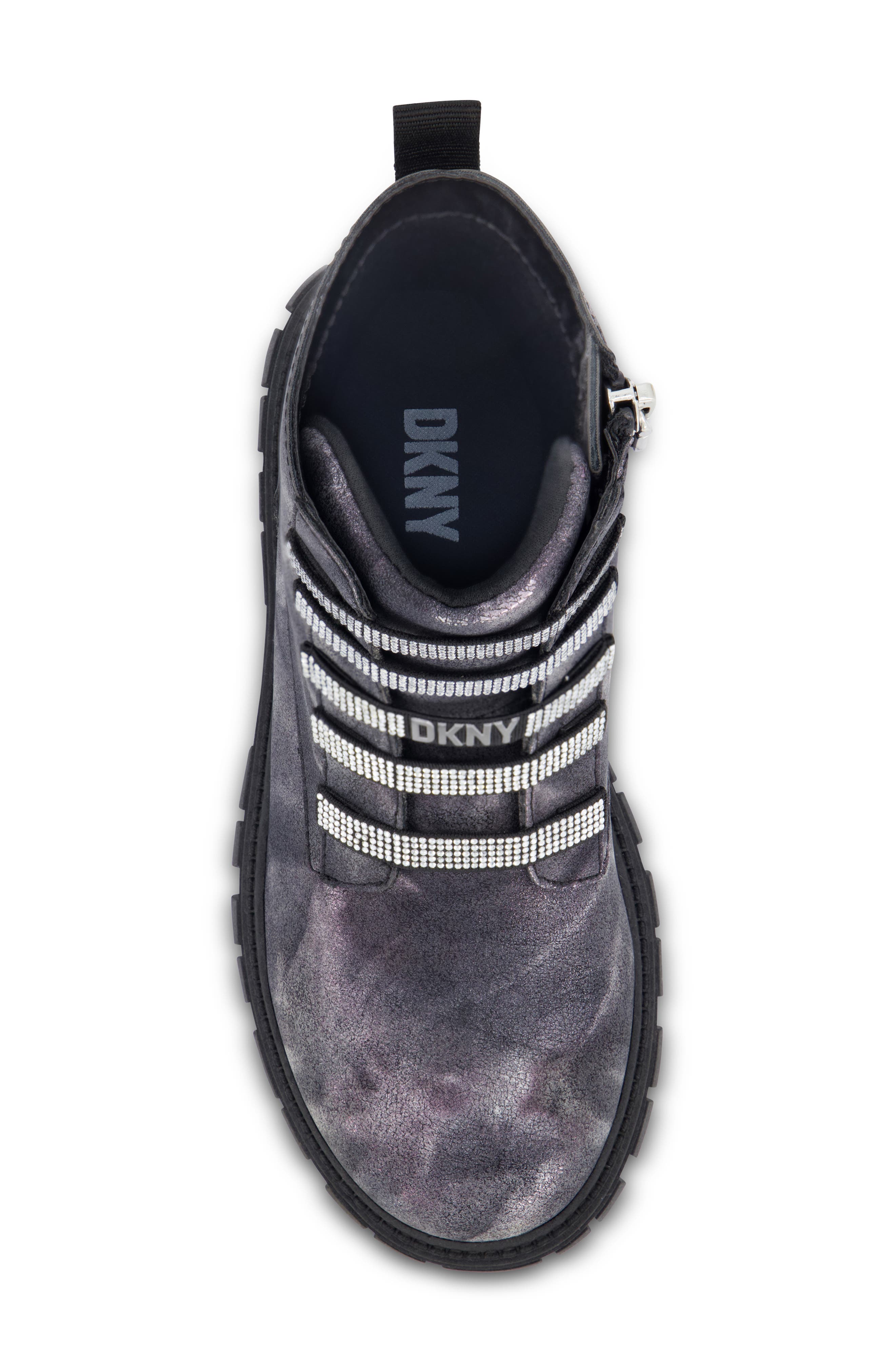 DKNY Kids' Carrie Shine Combat Boot, Alternate, color, Black