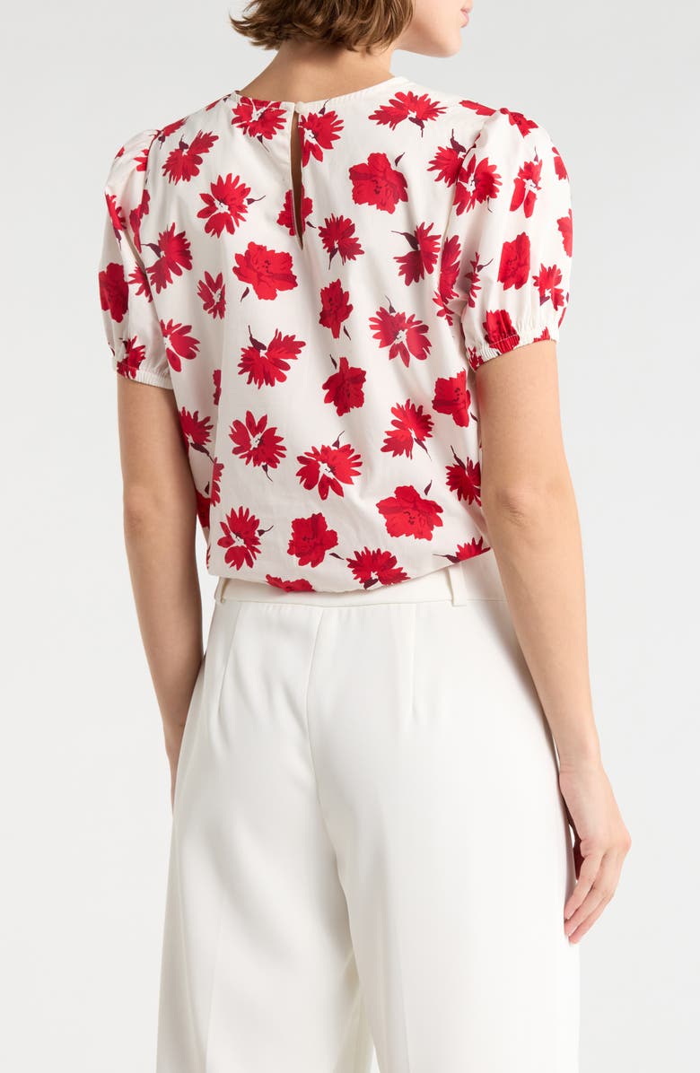 ELIE ELIE TAHARI Floral Print Bubble Hem Cropped Top, Alternate, color, White / Red Flower