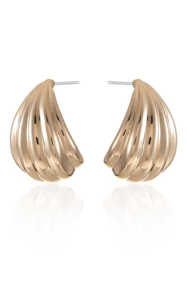 Curved Chunky Huggie Earrings, Alternate, color, GOLD