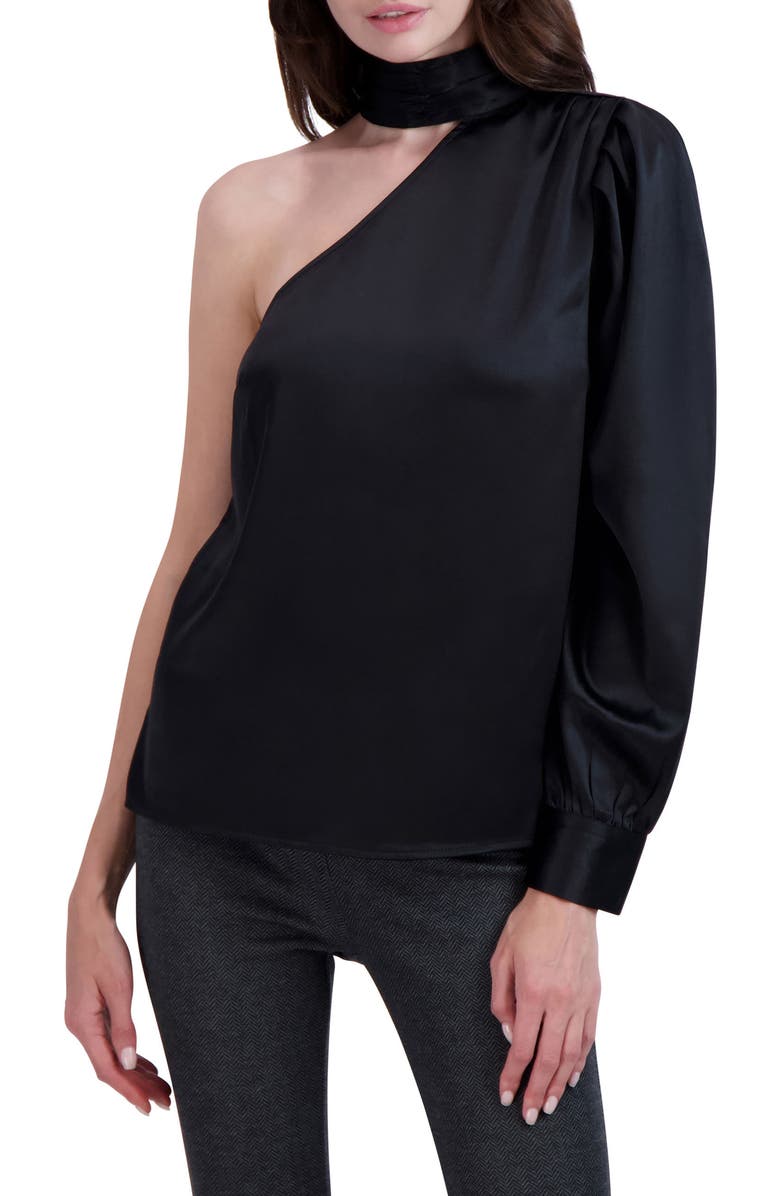 Ookie & Lala Satin One-Shoulder Top, Main, color, Black