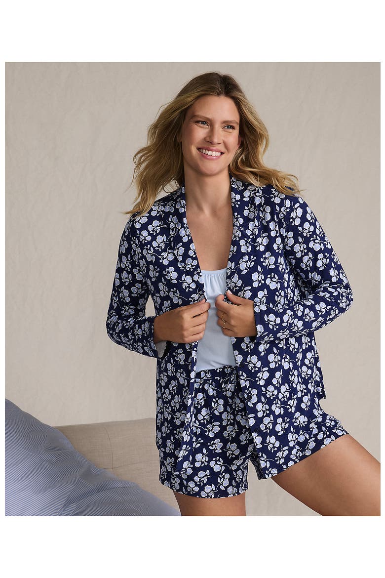 Cooling 3 Piece Pajama Set - Long Sleeve Top Cami and Shorts, Alternate, color, Deep Sea Navy Blooms