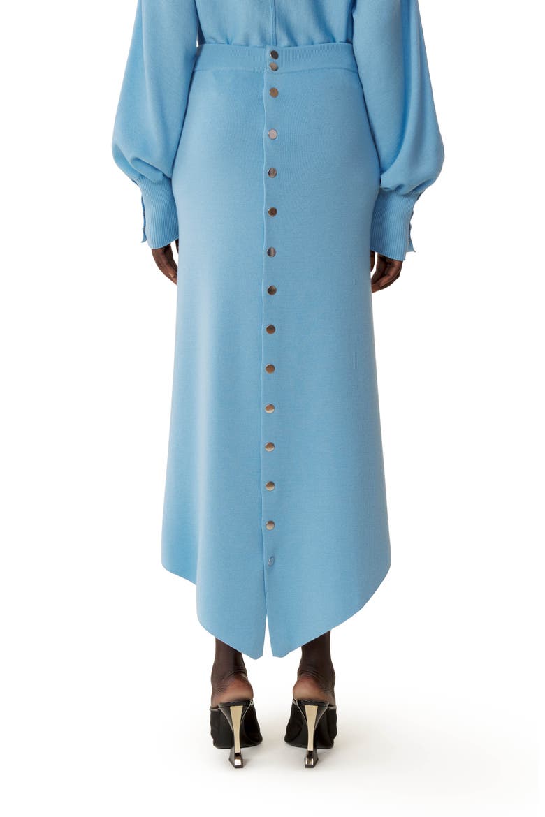 Buttoned Long Skirt In Merino Wool, Alternate, color, Periwinkle
