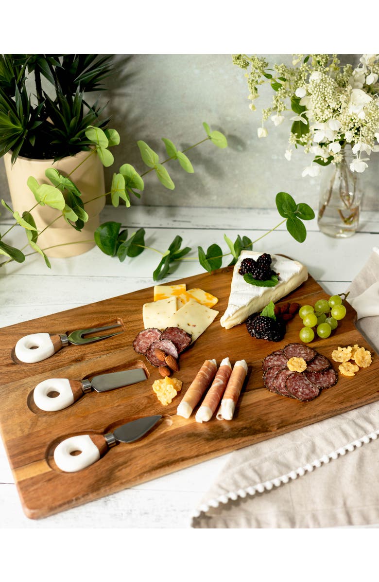 Jeanne Fitz Wood + White Collection Acacia Wood Board with Inlaid Knives, Alternate, color, White And Brown
