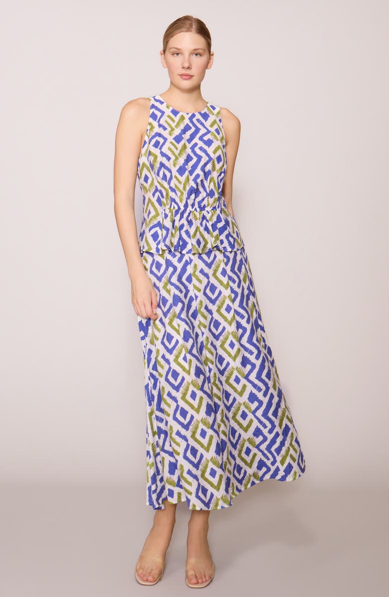 MELLODAY Geo Print Faux Peplum Tank, Alternate, color, Blue Green Print
