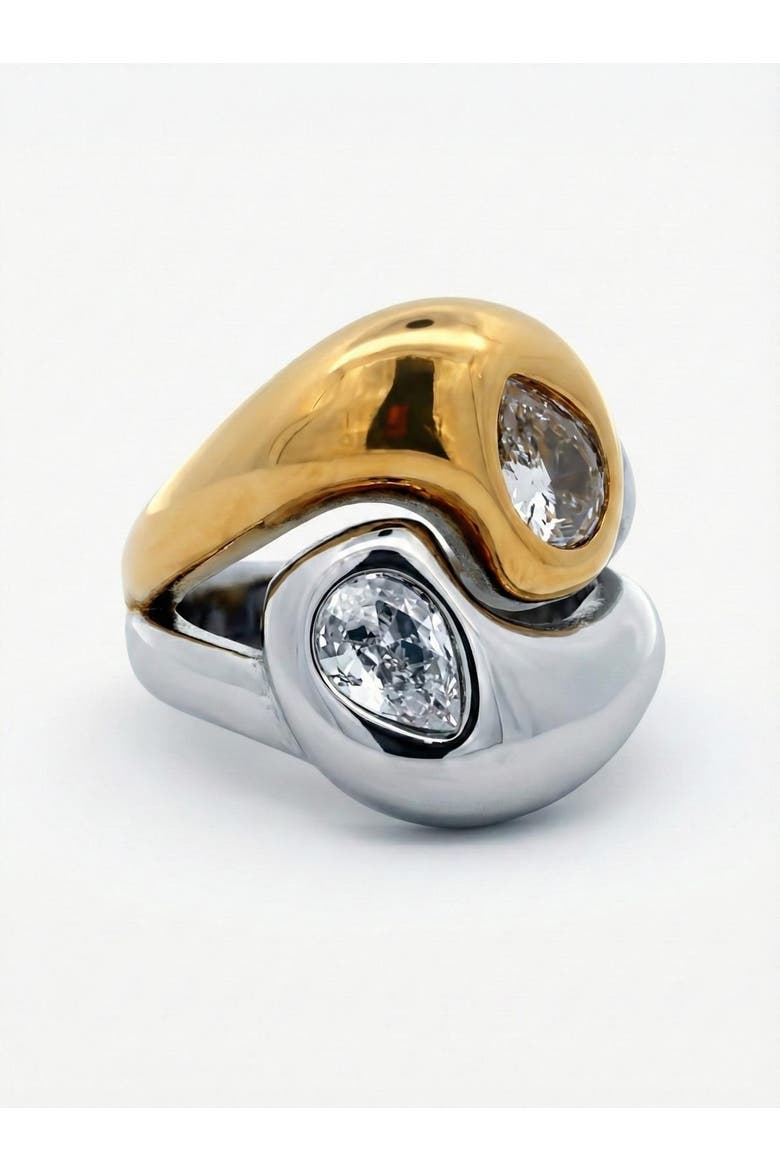 Modern Wave Ring with Two Tone Finish, Main, color, yellow