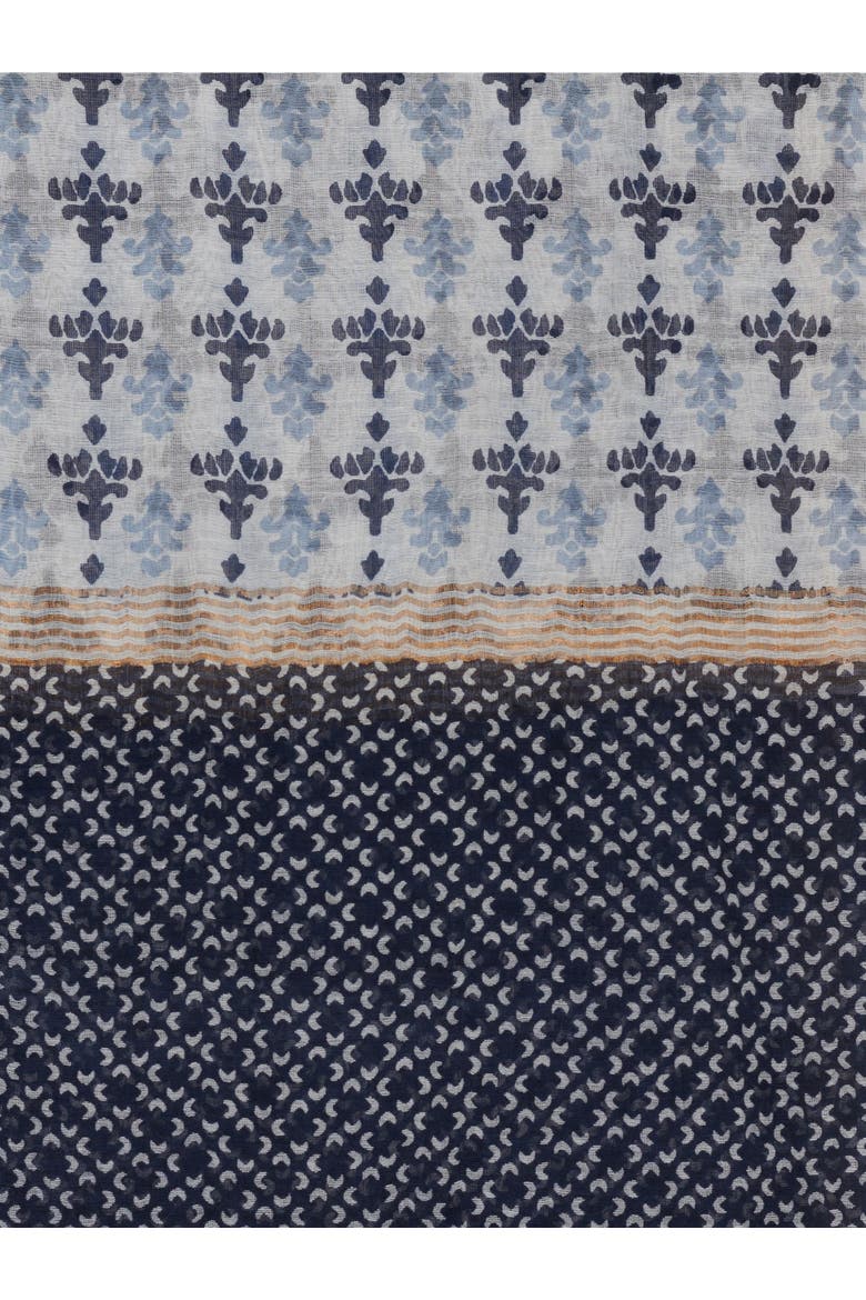Hand Printed Silk Blend Scarf, Alternate, color, Navy Blue
