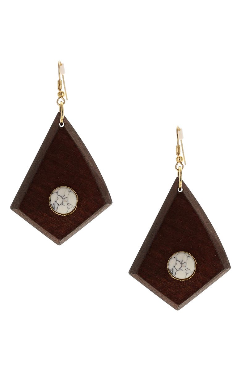 OLIVIA WELLES Karmen Wood Drop Earrings, Main, color, Gold / Brown
