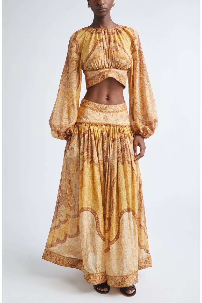 Wanderlust Metallic Paisley Cotton & Silk Crop Top, Alternate, color, TAPESTRY MUSTARD MULTI