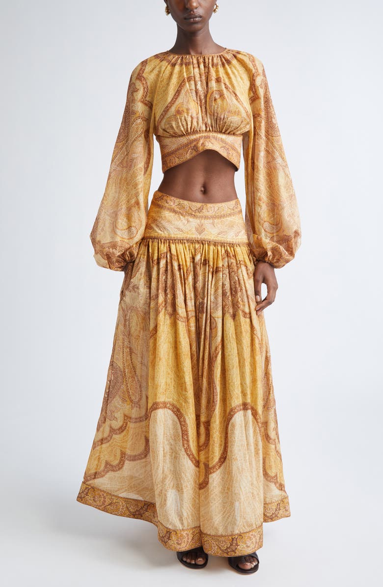 Zimmermann Wanderlust Metallic Paisley Cotton & Silk Crop Top, Alternate, color, Tapestry Mustard Multi