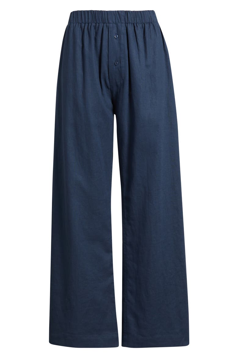 Pull-On Linen & Cotton Wide Leg Pants, Alternate, color, NAVY BLUE