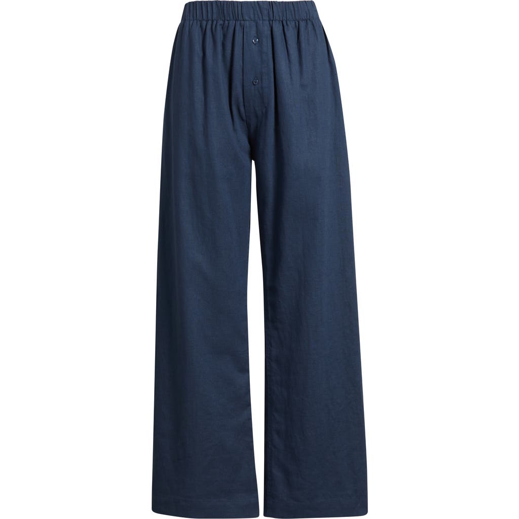 Artless Forever Pull-on Linen & Cotton Wide Leg Pants In Blue