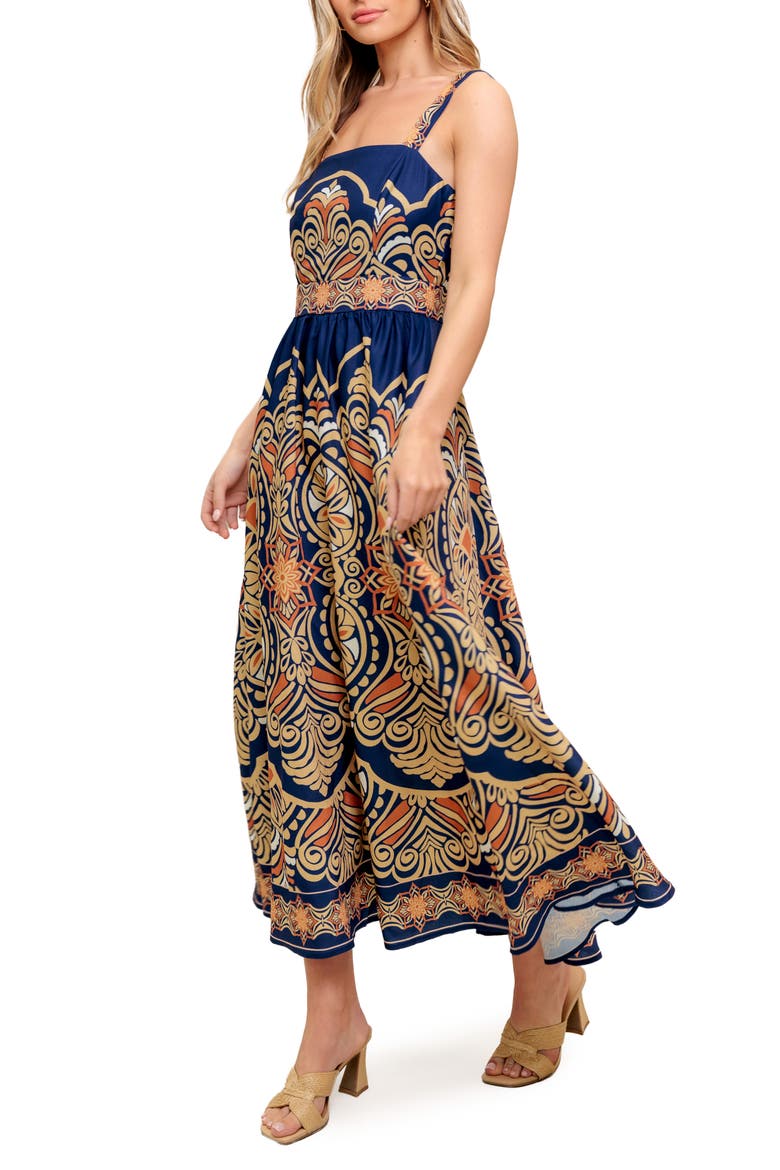 Square Neck Midi Dress, Alternate, color, NAVY