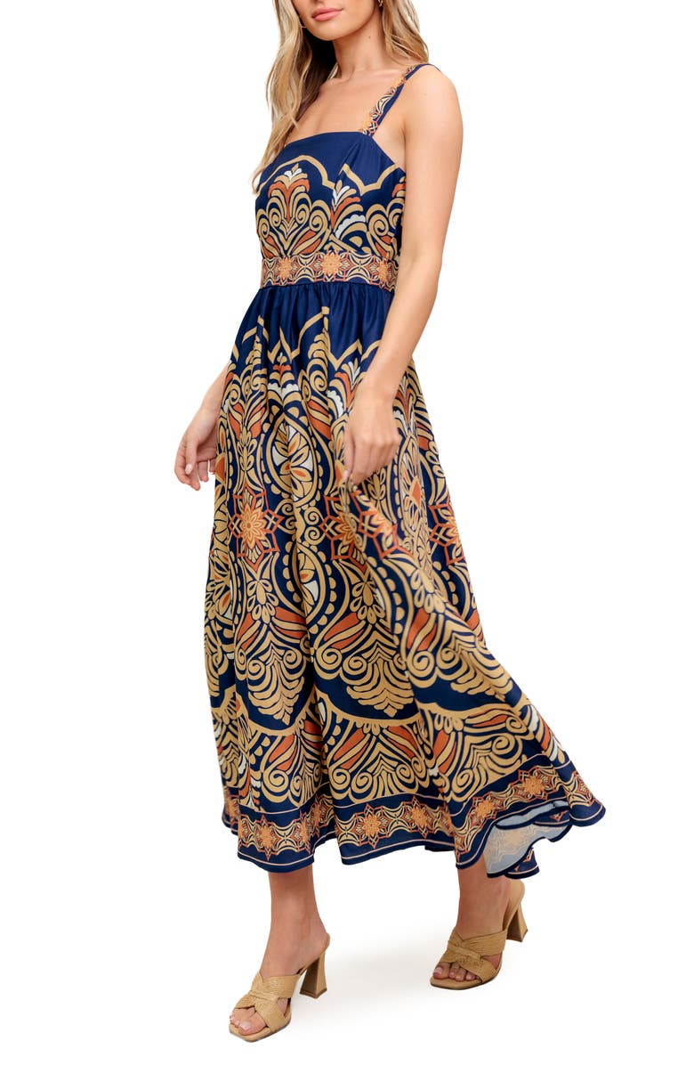 FLYING TOMATO Square Neck Midi Dress, Alternate, color, Navy