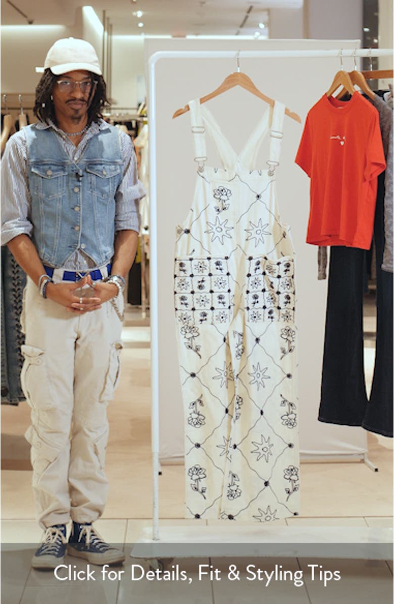 Rising Sun Embroidered Wide Leg Overalls, sales video thumbnail