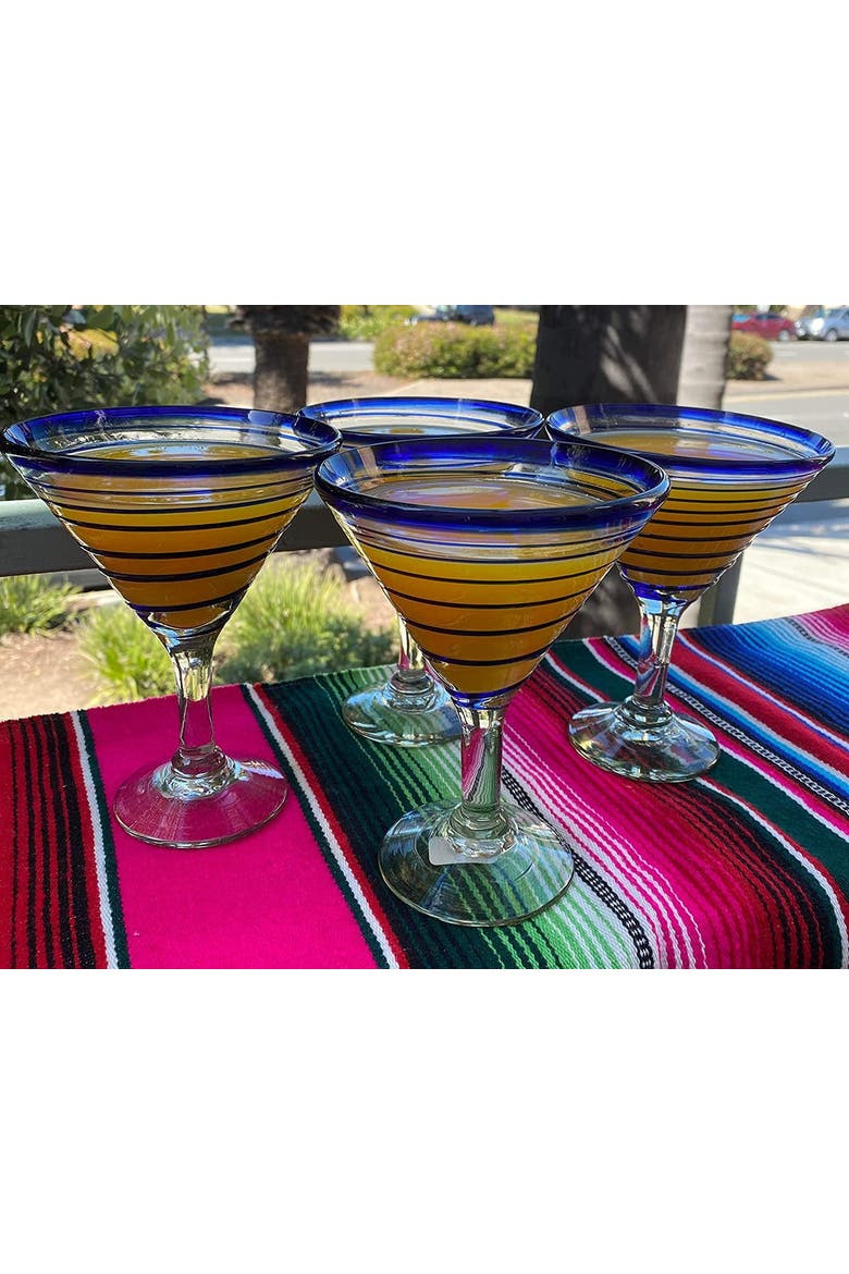 Spiral Design Modern Margarita Glasses - Set of 4, Alternate, color, Cobalt Blue