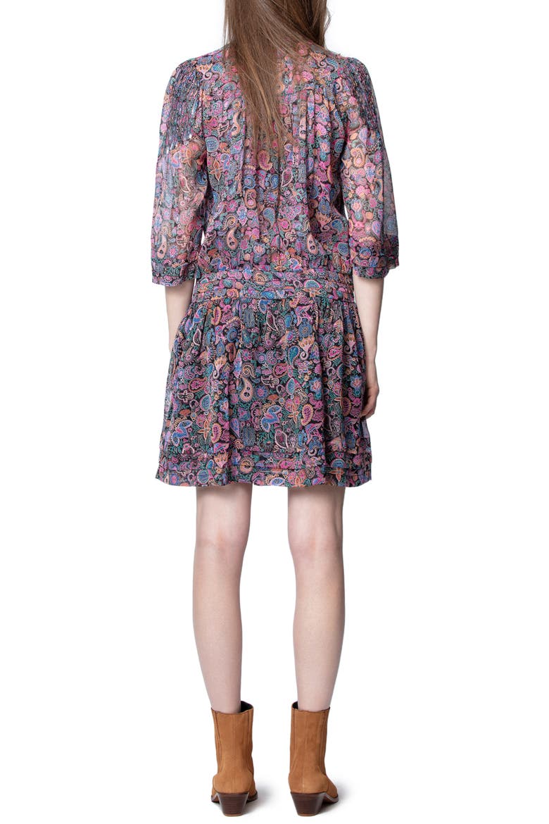 Rimo Mandala Sequin Trim Floral Dress, Alternate, color, NOIR