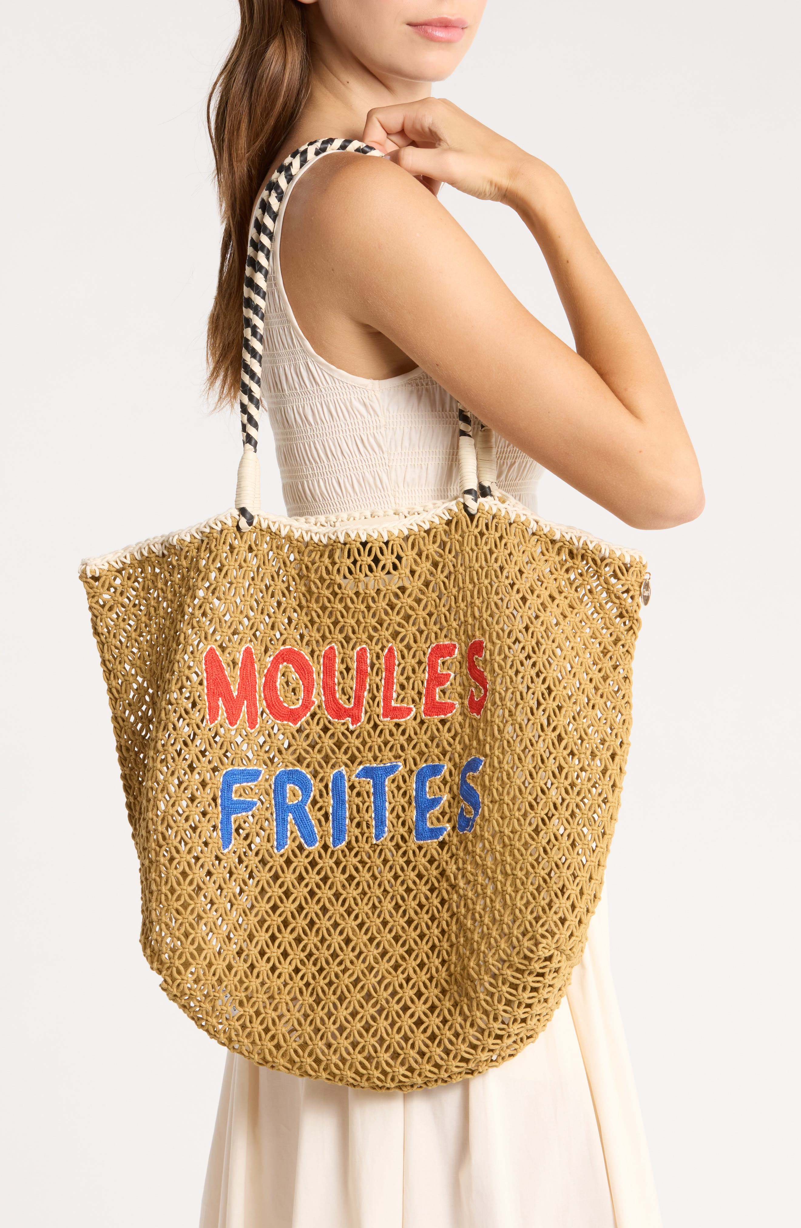 Lété Moules Frites Cotton Crochet Tote, Alternate, color, TAN