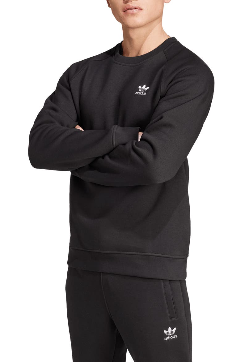 Trefoil Essentials Crewneck Sweatshirt, Main, color, BLACK