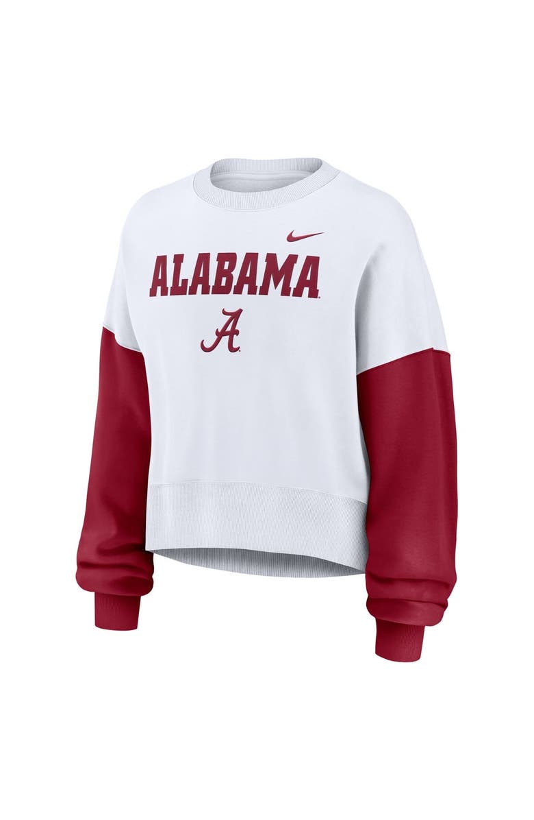 Nike Women's Nike White Alabama Crimson Tide Color-Block Oversized Cropped Pullover Sweatshirt, Alternate, color, White