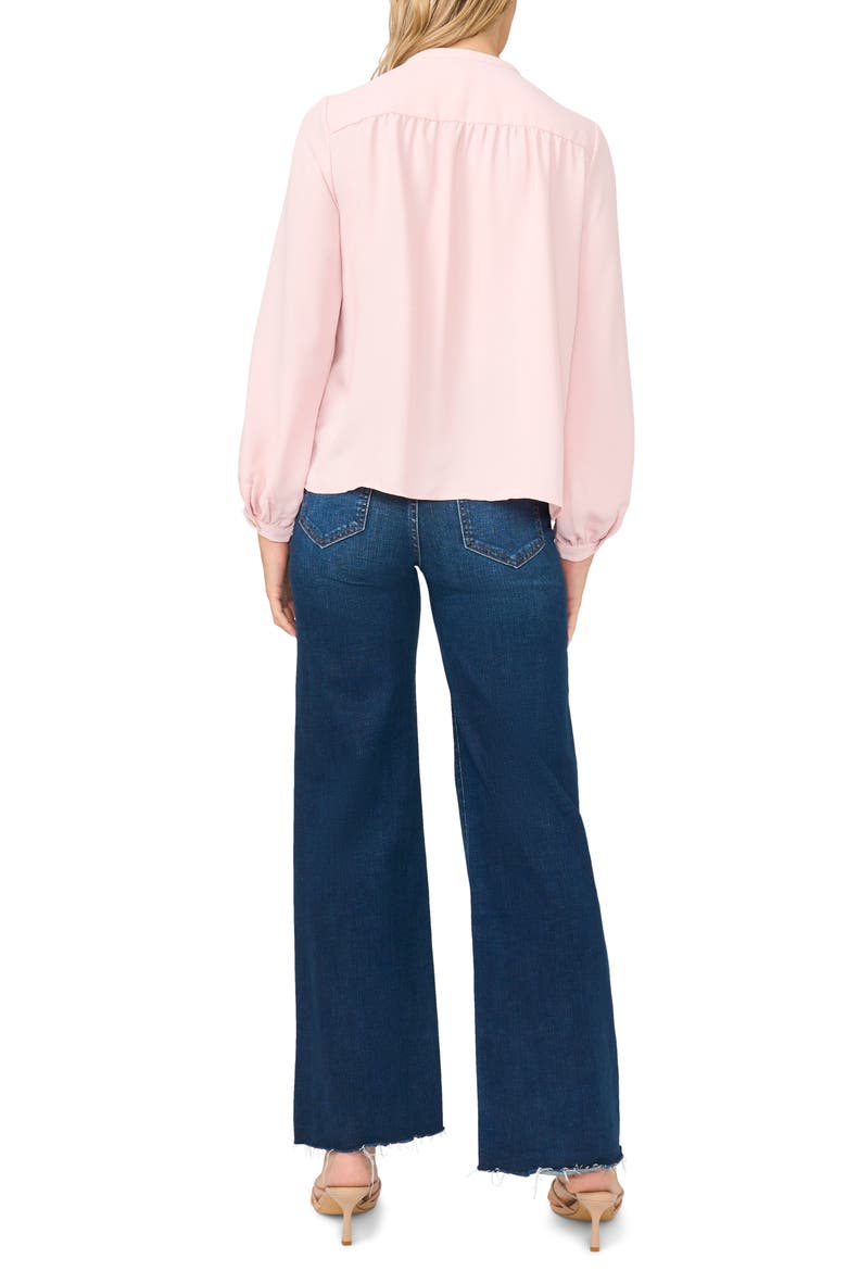 Shirred Mock Neck Button-Up Shirt, Alternate, color, PINK CLOUD