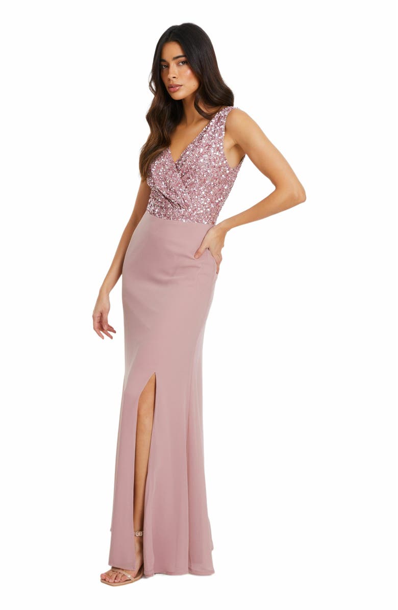 QUIZ Chiffon Embellished Wrap maxi Dress, Alternate, color, 