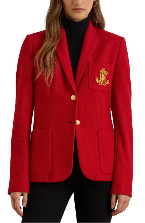 Bullion Jacquard Logo Patch Cotton Blend Blazer