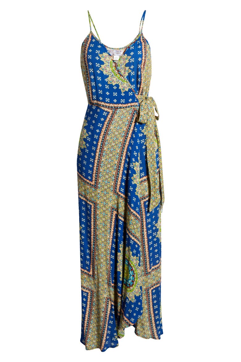 Vivian Maxi Wrap Dress, Alternate, color, ROYAL/ BEIGE