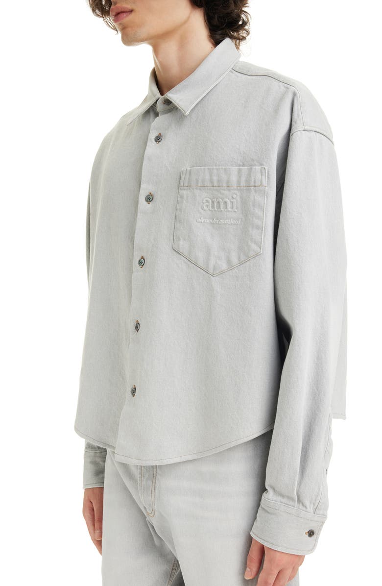 AMI PARIS Logo Embossed Denim Button-Up Shirt, Alternate, color, 