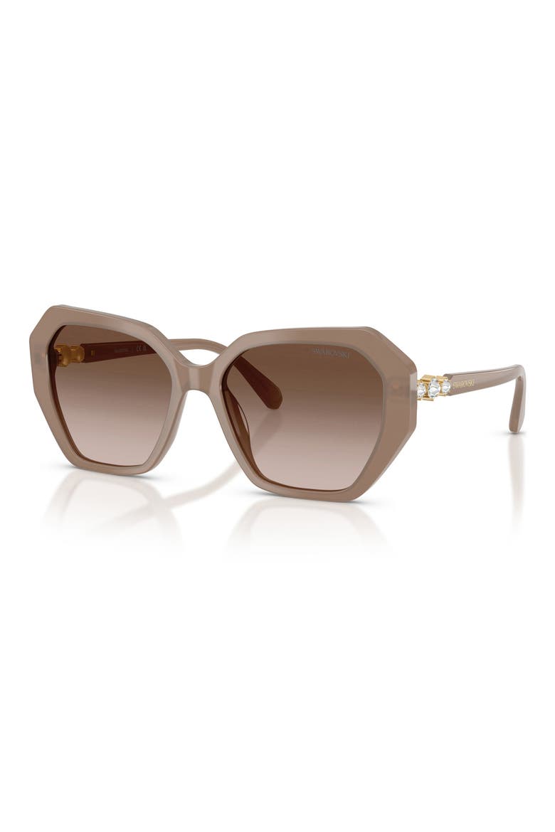 56mm Polarized Irregular Geometric Sunglasses, Alternate, color, OPALINE BROWN/ BROWN GRADIENT