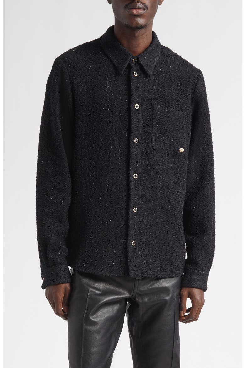 Shimmer Bouclé Button-Up Shirt, Main, color, BLACK