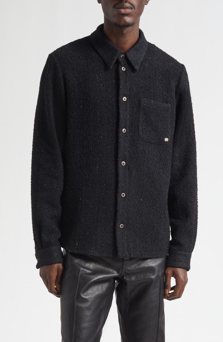 AMIRI Shimmer Bouclé Button-Up Shirt, Main, color, Black