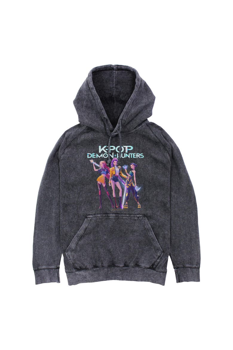 Mens KPop Demon Hunters Girls Group Shot Lightweight Hoodie, Main, color, Black